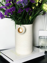 Load image into Gallery viewer, Original Hand-made Ceramic Vase - White Speckled Vase With Gold Ball - Truly One Of A Kind

